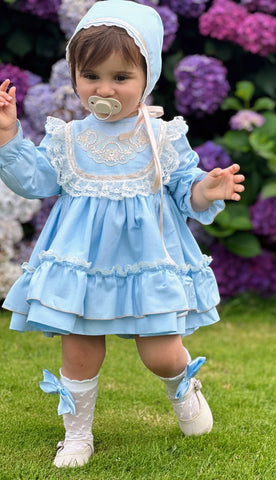 Sonata Infantil AW24 Spanish Baby Girls Blue & Gold Dress & Pants IN2441 - 5 COLOURS - MADE TO ORDER