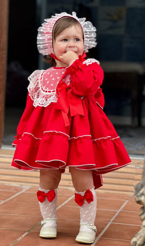 Sonata Infantil AW24 Spanish Baby Girls Red Dress & Pants IN2445 - 5 COLOURS - MADE TO ORDER