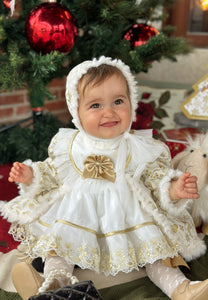 Sonata AW24 Spanish Girls Cream & Gold Reindeer Christmas Dress - MADE TO ORDER