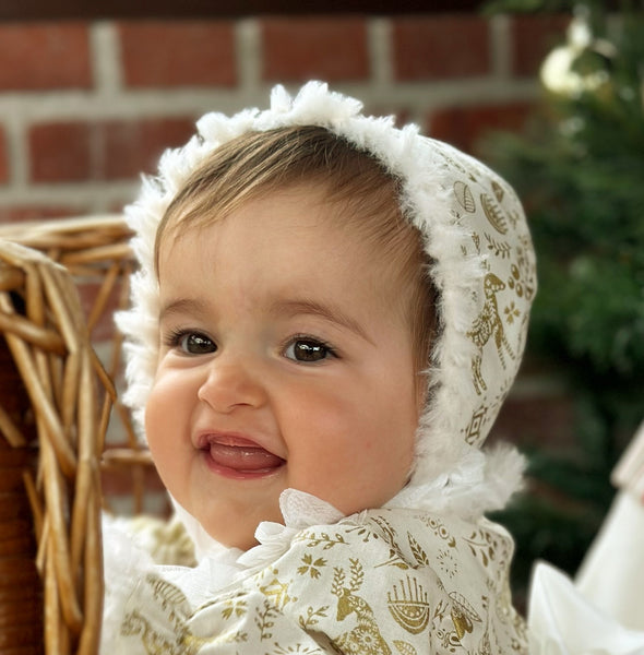 Sonata AW24 Spanish Girls Cream & Gold Reindeer Christmas Dress NA2404 - MADE TO ORDER