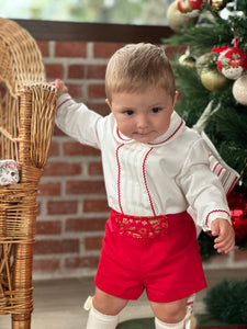 Sonata Infantil AW24 Spanish Baby Boys Red Christmas Short Set - 12 months ~ IN STOCK NOW