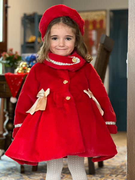 Sonata Infantil AW24 Spanish Girls Luxury Red Fur Coat IN2406 - MADE TO ORDER