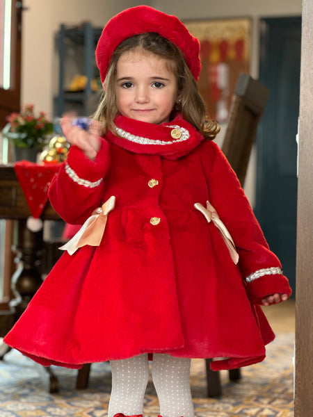 Sonata Infantil AW24 Spanish Girls Luxury Red Fur Coat IN2406 - MADE TO ORDER