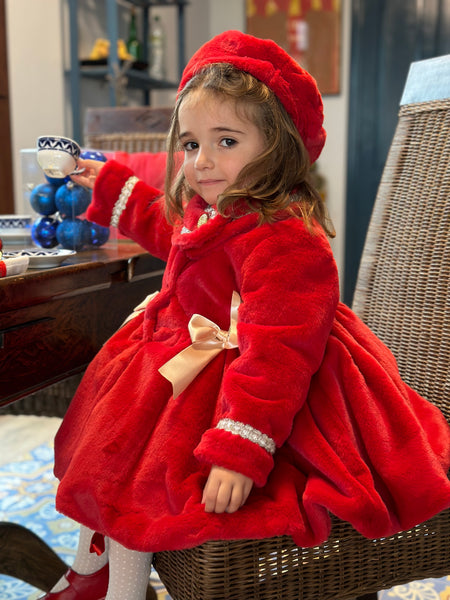 Sonata Infantil AW24 Spanish Girls Luxury Red Fur Coat IN2406 - MADE TO ORDER