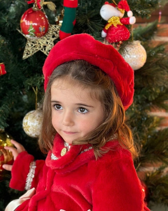 Sonata Infantil AW24 Spanish Girls Red Fur Beret IN2406 - MADE TO ORDER