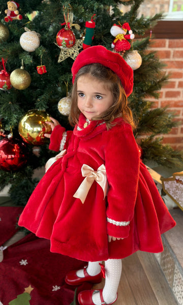 Sonata Infantil AW24 Spanish Girls Luxury Red Fur Coat IN2406 - MADE TO ORDER