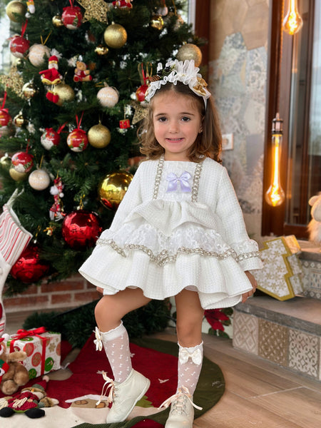 Sonata Infantil AW24 Spanish Girls Luxury Ivory Ruffled Puffball Dress IN2401 - MADE TO ORDER