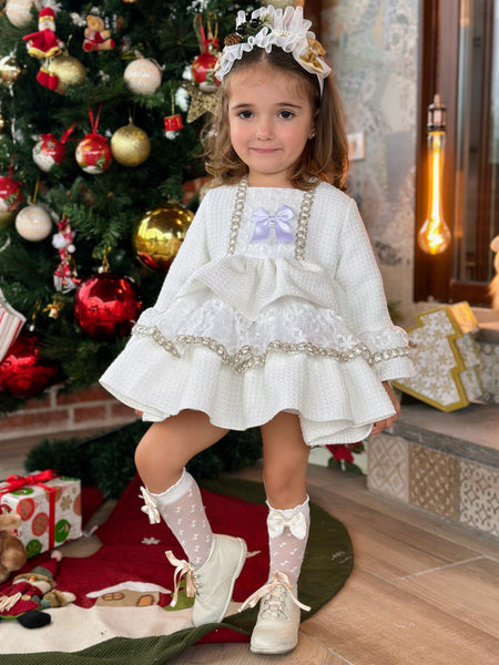 Sonata Infantil AW24 Spanish Girls Luxury Ivory Ruffled Puffball Dress IN2401 - MADE TO ORDER