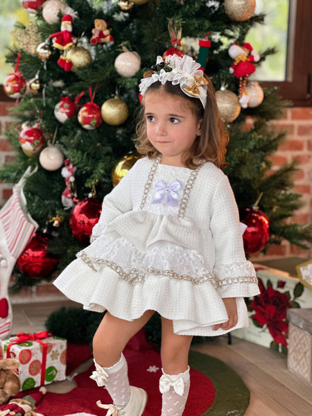 Sonata Infantil AW24 Spanish Girls Luxury Ivory Ruffled Puffball Dress IN2401 - MADE TO ORDER