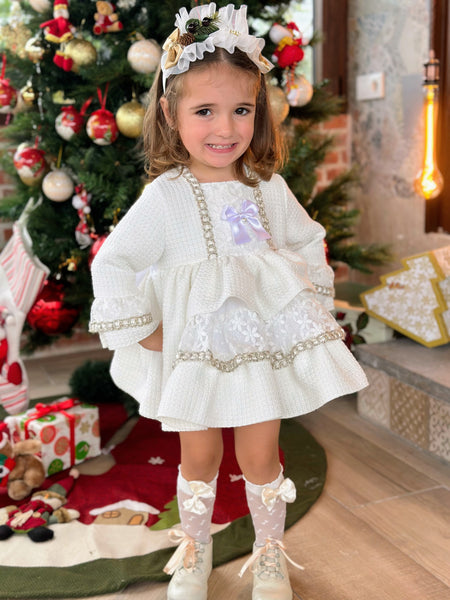 Sonata Infantil AW24 Spanish Girls Luxury Ivory Ruffled Puffball Dress IN2401 - MADE TO ORDER