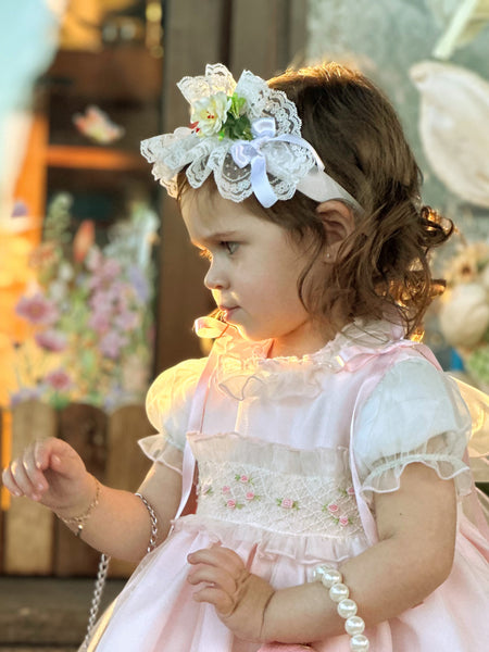 Sonata Infantil SS25 Spanish Girls Pink Smocked Roses Puffball Dress VE2504 ~ MADE TO ORDER