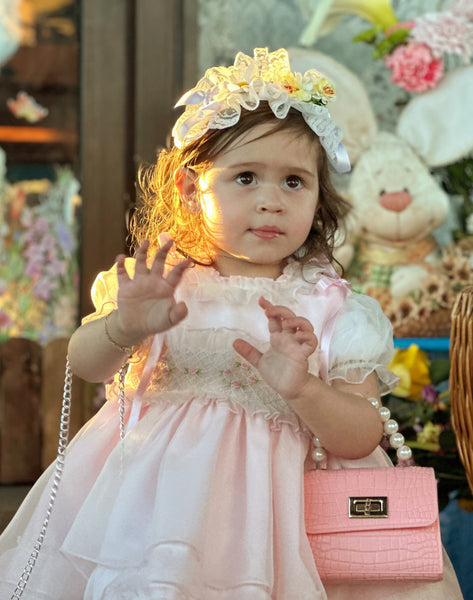 Sonata Infantil SS25 Spanish Girls Pink Smocked Roses Puffball Dress VE2504 ~ MADE TO ORDER