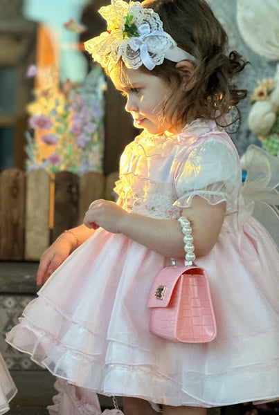 Sonata Infantil SS25 Spanish Girls Pink Smocked Roses Puffball Dress VE2504 ~ MADE TO ORDER