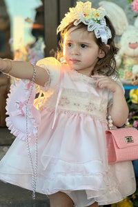 Sonata Infantil SS25 Spanish Girls Pink Smocked Roses Puffball Dress VE2504 ~ MADE TO ORDER