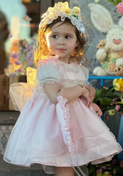 Sonata Infantil SS25 Spanish Girls Pink Smocked Roses Puffball Dress VE2504 ~ MADE TO ORDER