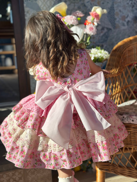 Sonata Infantil SS25 Spanish Girls Pink Roses Ruffle Dress VE2517 ~ 3y ~ IN STOCK NOW