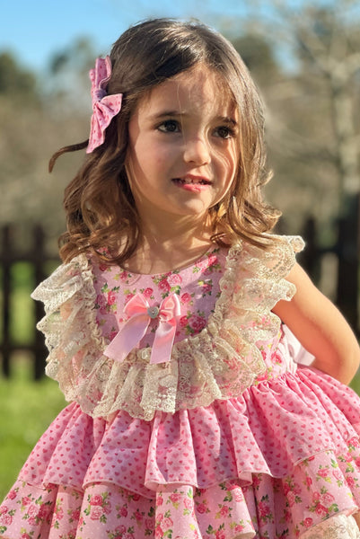 Sonata Infantil SS25 Spanish Girls Pink Roses Ruffle Dress VE2517 ~ 3y ~ IN STOCK NOW