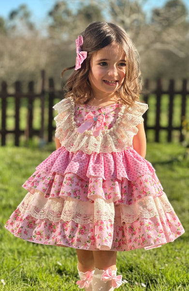 Sonata Infantil SS25 Spanish Girls Pink Roses Ruffle Dress VE2517 ~ 3y ~ IN STOCK NOW