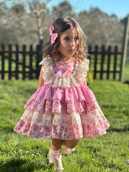 Sonata Infantil SS25 Spanish Girls Pink Roses Ruffle Dress VE2517 ~ 3y ~ IN STOCK NOW