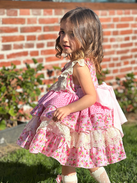 Sonata Infantil SS25 Spanish Girls Pink Roses Ruffle Dress VE2517 ~ 3y ~ IN STOCK NOW