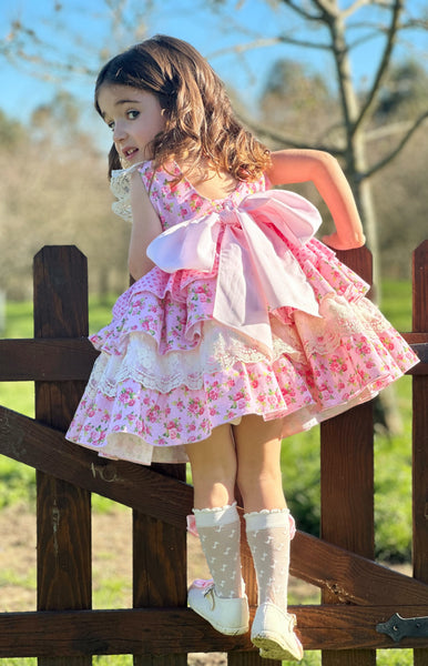 Sonata Infantil SS25 Spanish Girls Pink Roses Ruffle Dress VE2517 ~ 3y ~ IN STOCK NOW