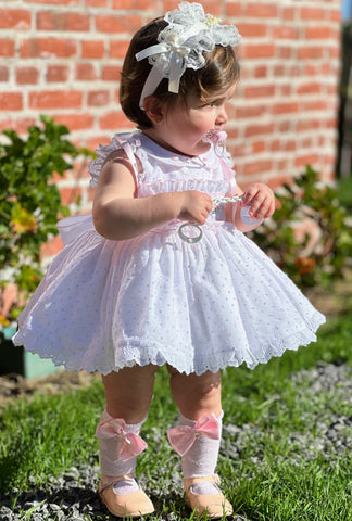 Sonata Infantil SS25 Spanish Girls Pink Plumeti Smocked Puffball Dress VE2509 ~ MADE TO ORDER