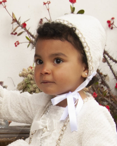 Sonata Infantil AW24 Spanish Girls Cream & Gold Bonnet IN2412 - MADE TO ORDER