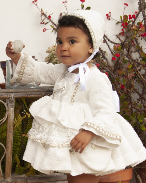 Sonata Infantil AW24 Spanish Girls Cream & Gold Bonnet IN2412 - MADE TO ORDER