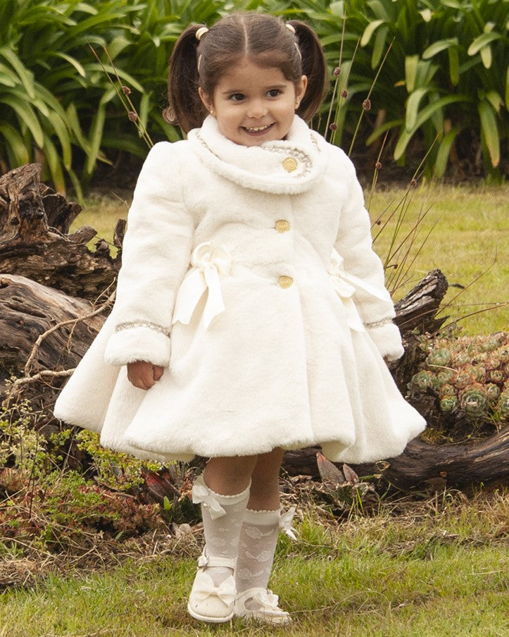 Sonata Infantil AW24 Spanish Girls Luxury Cream Fur Coat IN2406 - 5y & 8y ~ IN STOCK NOW