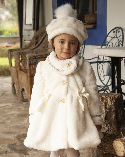 Sonata Infantil AW24 Spanish Girls Luxury Cream Fur Coat IN2406 - MADE TO ORDER