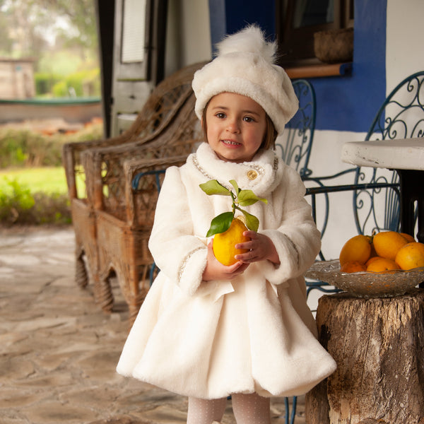 Sonata Infantil AW24 Spanish Girls Luxury Cream Fur Coat IN2406 - MADE TO ORDER