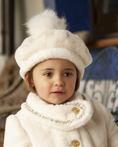 Sonata Infantil AW24 Spanish Girls Cream Fur Beret IN2406 - MADE TO ORDER