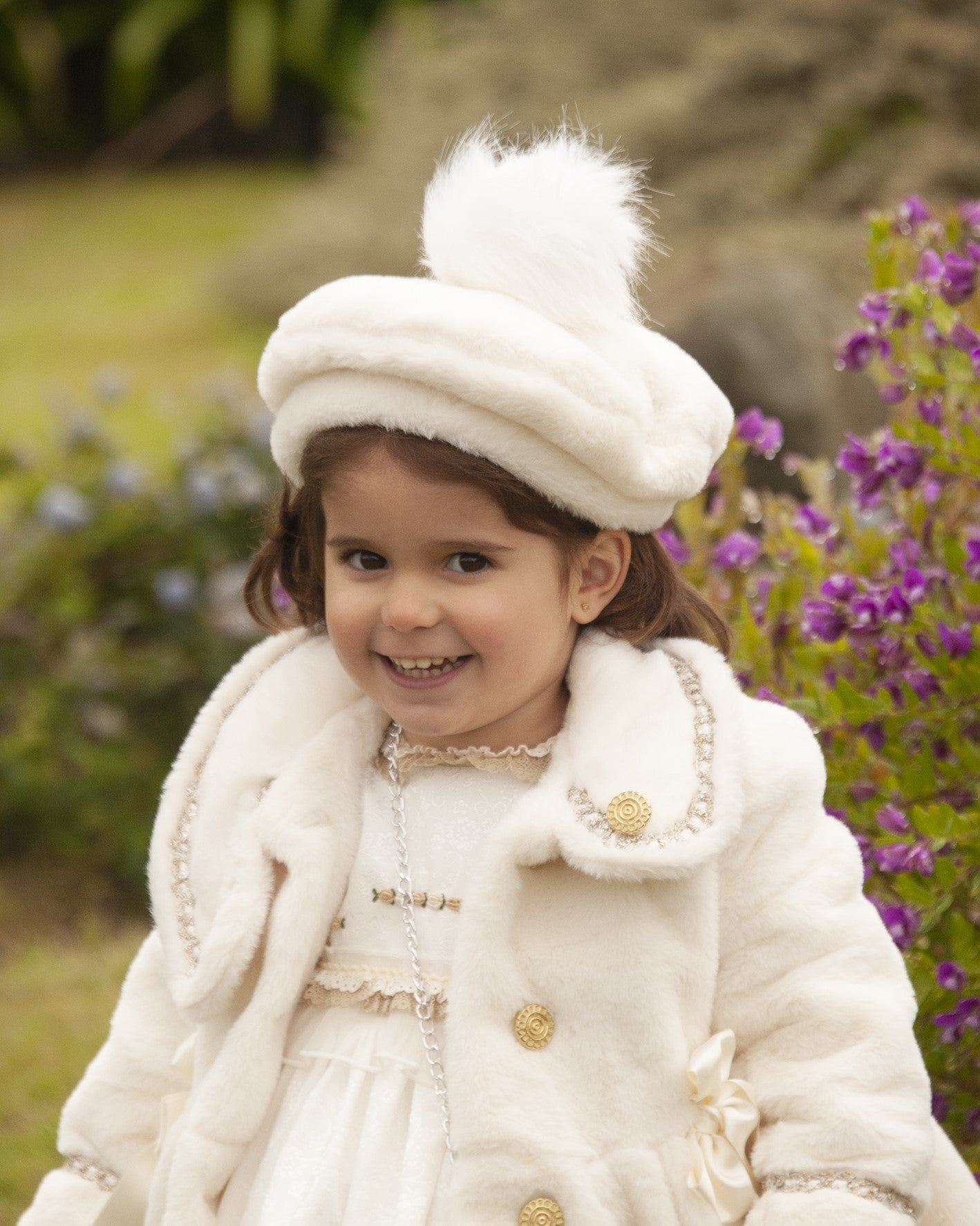 Sonata Infantil AW24 Spanish Girls Cream Fur Beret IN2406 - MADE TO ORDER