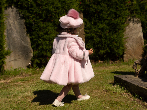 Sonata Infantil AW24 Spanish Girls Luxury Pink Fur Coat IN2406 - MADE TO ORDER