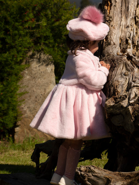 Sonata Infantil AW24 Spanish Girls Luxury Pink Fur Coat IN2406 - MADE TO ORDER