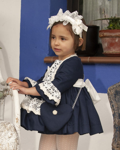 Sonata Infantil AW24 Spanish Girls Navy Heart Bag IN2408 - MADE TO ORDER