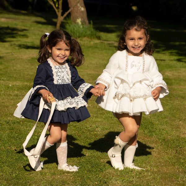 Sonata Infantil AW24 Spanish Girls Navy Puffball Dress IN2408 - MADE TO ORDER