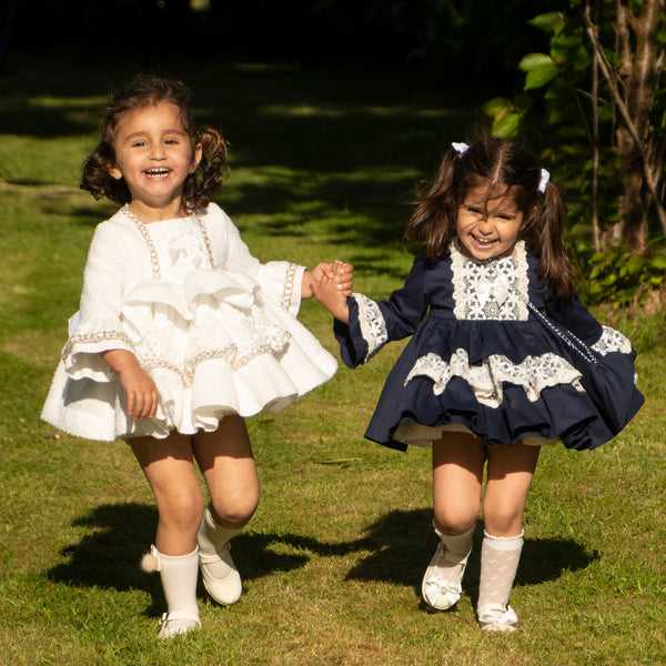 Sonata Infantil AW24 Spanish Girls Navy Puffball Dress IN2408 - MADE TO ORDER