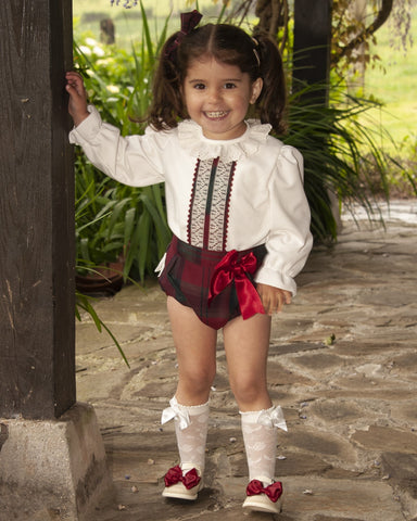 Sonata Infantil AW24 Spanish Girls Burgundy Jam Pant Set IN2418 - MADE TO ORDER