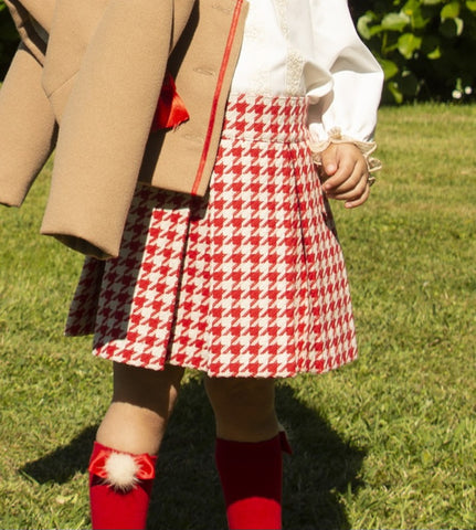 Sonata Infantil AW24 Spanish Girls Red Houndstooth Skirt IN2430 - MADE TO ORDER