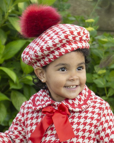 Sonata Infantil AW24 Spanish Girls Red Houndstooth Beret IN2431 - MADE TO ORDER