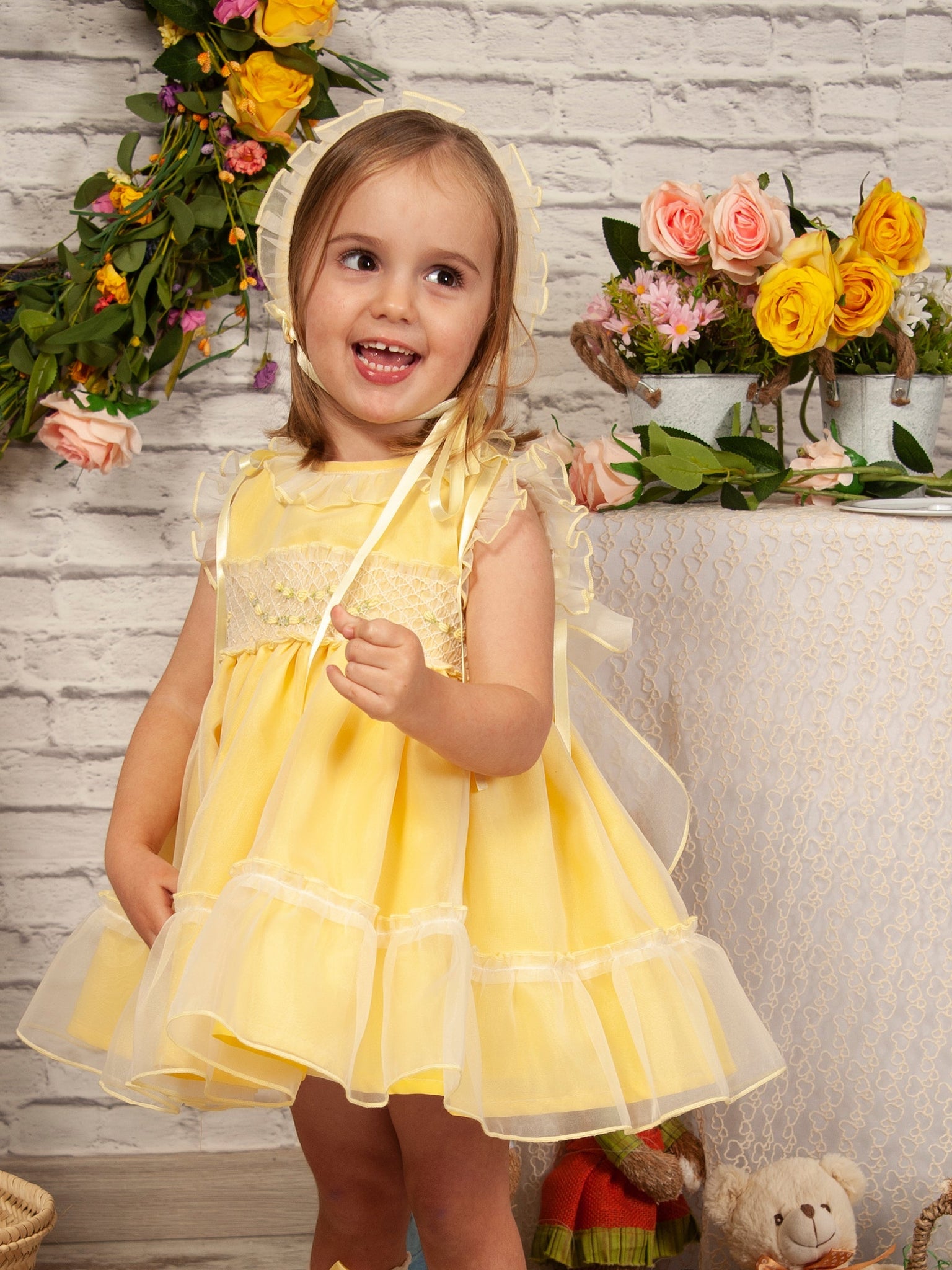 Sonata Infantil Spanish Girls Lemon Smocked Organza Dress PC2310 ~ 4,5,6y ~ IN STOCK NOW