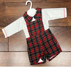 Spanish Baby Boys Red & Navy Tartan Dungarees ~ 3-36m