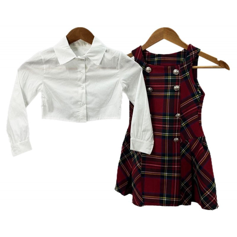 Traditional Older Girls Red Tartan Christmas Pinafore Dress & Blouse ~ 2-12y