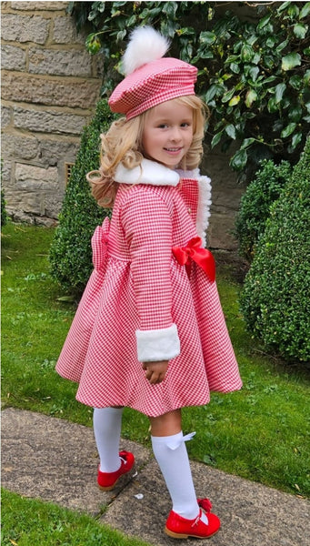 Sonata Infantil Spanish Girls Red & White Padded Houndstooth Coat & Beret 6 Years - IN STOCK NOW