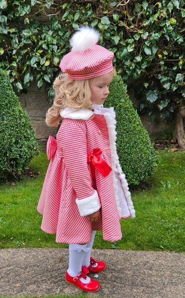 Sonata Infantil Spanish Girls Red & White Padded Houndstooth Coat & Beret 6 Years - IN STOCK NOW