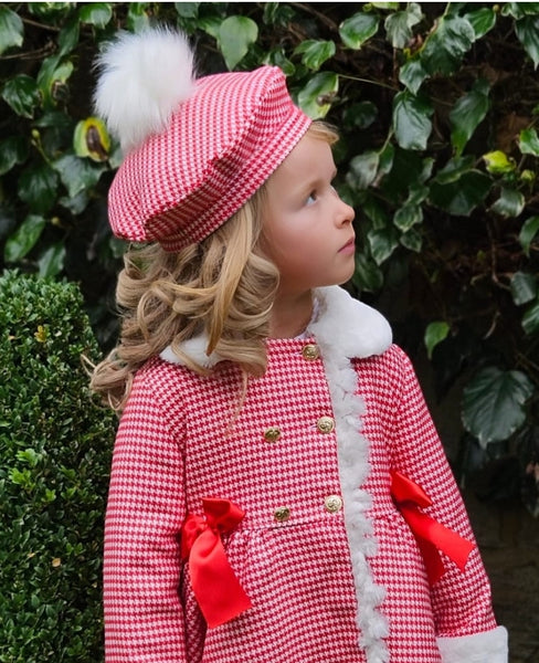 Sonata Infantil Spanish Girls Red & White Padded Houndstooth Coat & Beret 6 Years - IN STOCK NOW