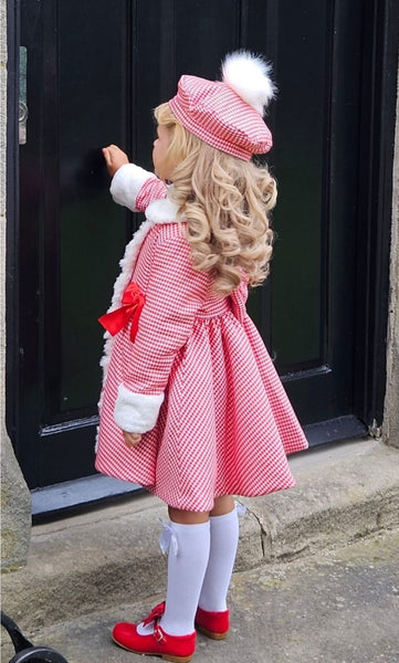 Sonata Infantil Spanish Girls Red & White Padded Houndstooth Coat & Beret 6 Years - IN STOCK NOW