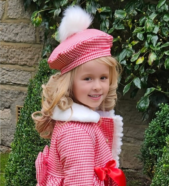 Sonata Infantil Spanish Girls Red & White Padded Houndstooth Coat & Beret 6 Years - IN STOCK NOW