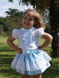 Sonata Infantil Spanish Girls Blue & White Striped Summer Skirt Set M715 - MADE TO ORDER